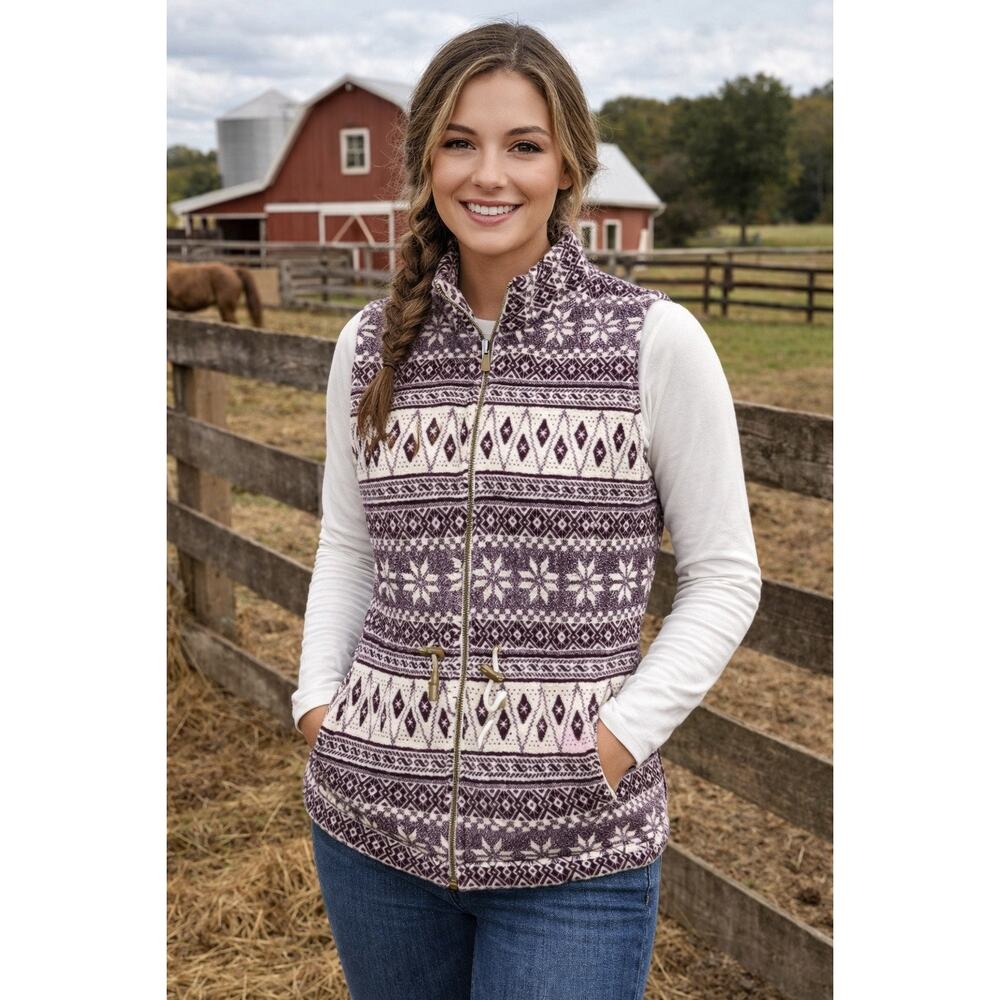 Women’s Fair Isle Fleece Vest Cozy Large Outdoor Hiking Casual Winter Layer Vtg